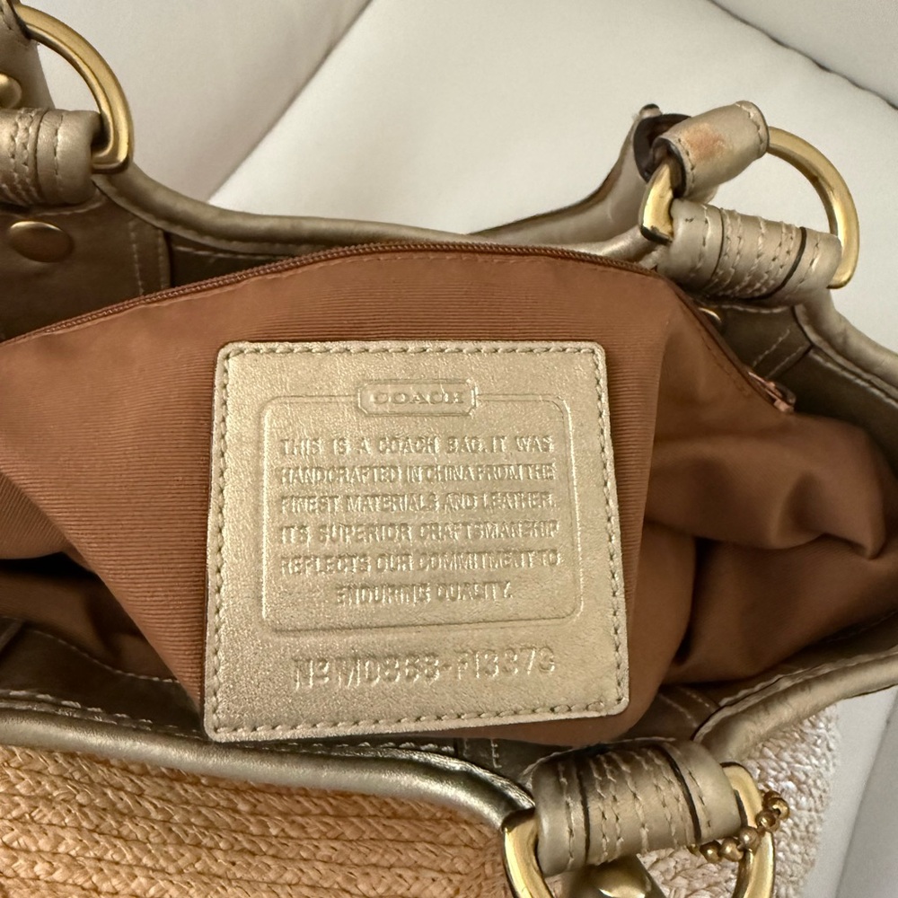 Straw Woven Coach Bleeker handbag-Flower Accent. Naturally woven. - Picture 12 of 14